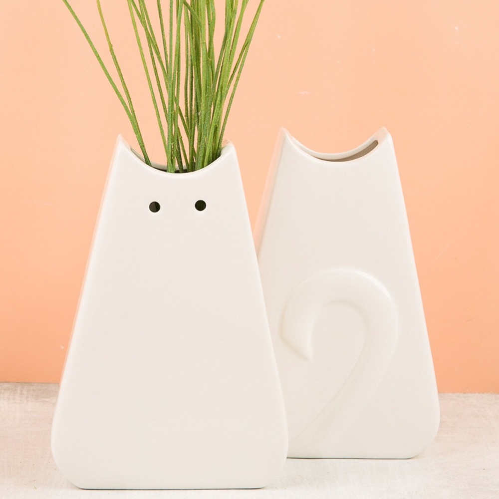 Cat Lady Box White Ceramic Flat Cat Vase